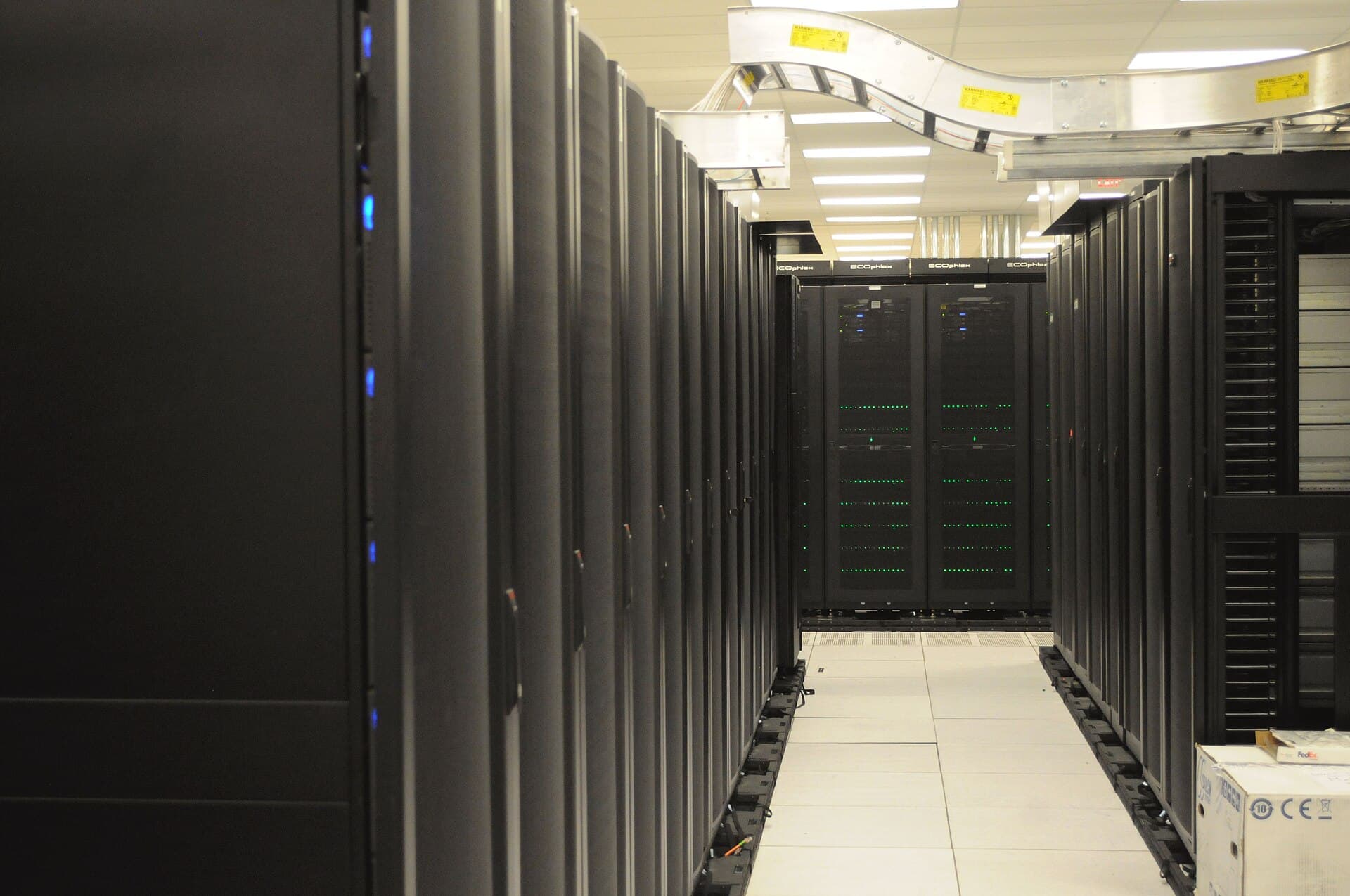 An aisle of server racks.